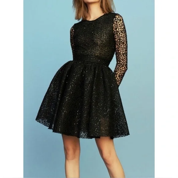 chinese dress ladies Maje Women's Fit / Flare Black Polyester Lace Eyelet Trim Dress (3) main image 0